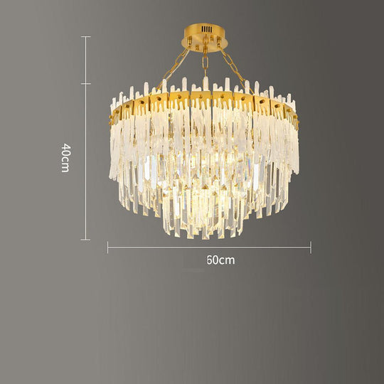 Nordic Style Round Gold Crystal LED Chandelier – 16" Adjustable Cord