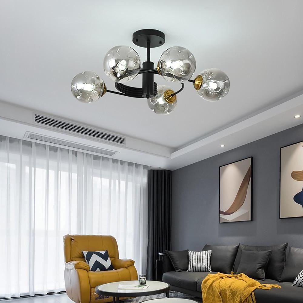 Swirling Nordic Globe Bubble Metal & Glass 5-Light Chandelier