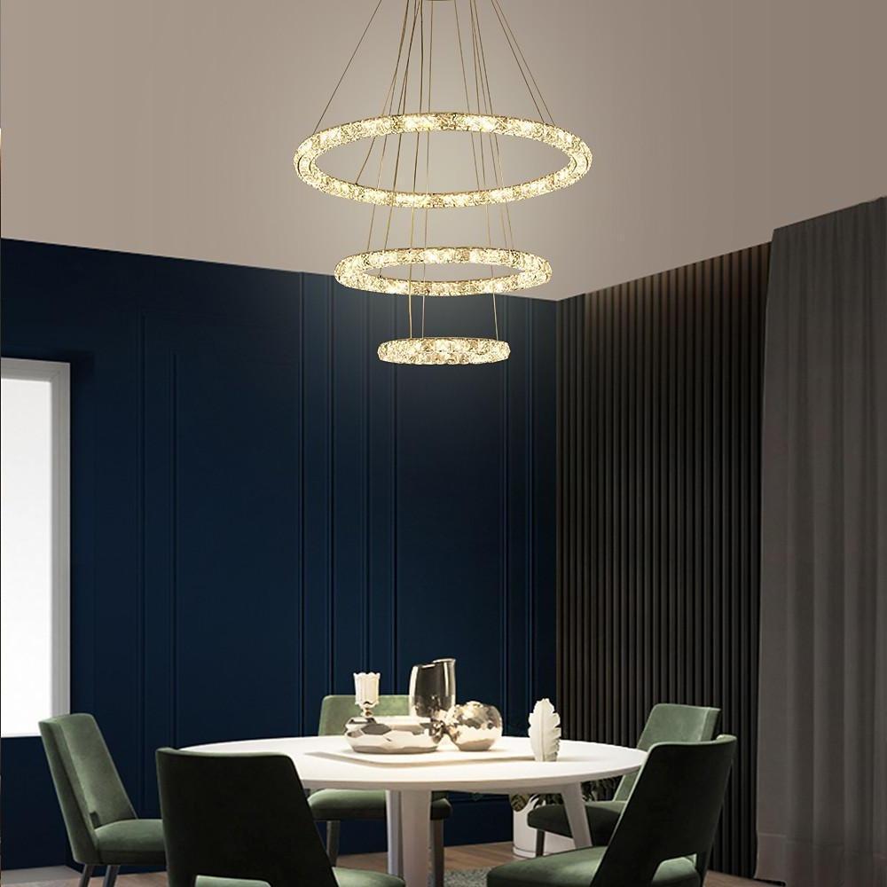 3/4-Light Tiered Crystal Ring LED Chandelier – Modern Luxury Pendant Light