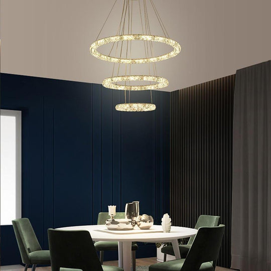 3/4-Light Tiered Crystal Ring LED Chandelier – Modern Luxury Pendant Light