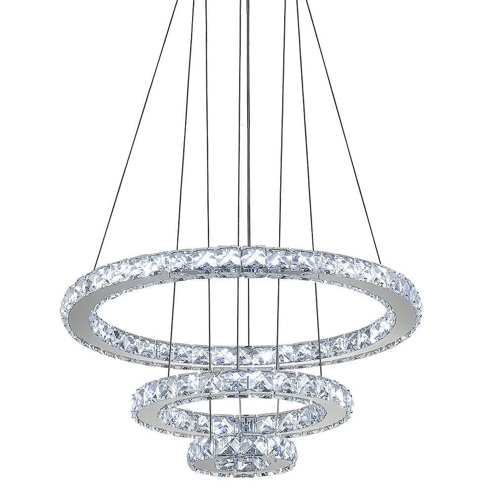 3-Ring Adjustable Circles Tiered Crystal LED Modern Chandelier