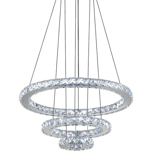 3-Ring Adjustable Circles Tiered Crystal LED Modern Chandelier