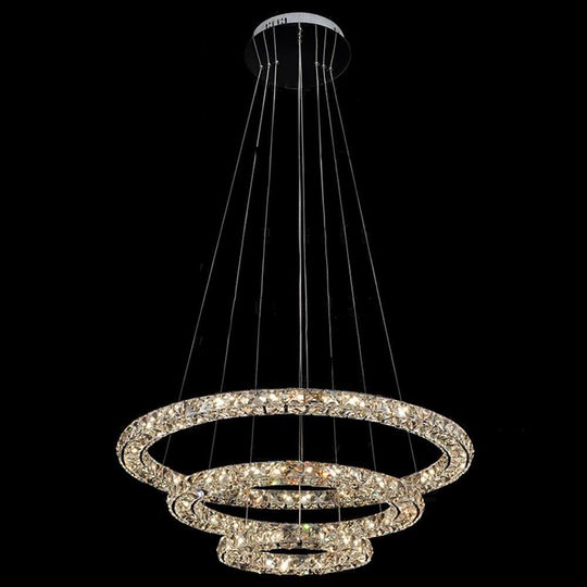 Luxury Crystal 3-Tier LED Chandelier – Geometric or Stacked Ring Pendant Light