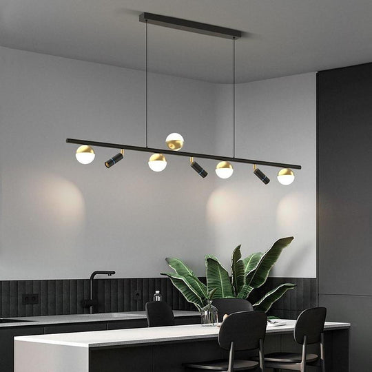 6/8-Light Black Island Horizontal Suspension Linear LED Pendant Light