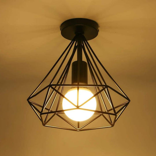 1-Light Mini Geometric Caged LED Flush Mount Ceiling Light – Retro Style
