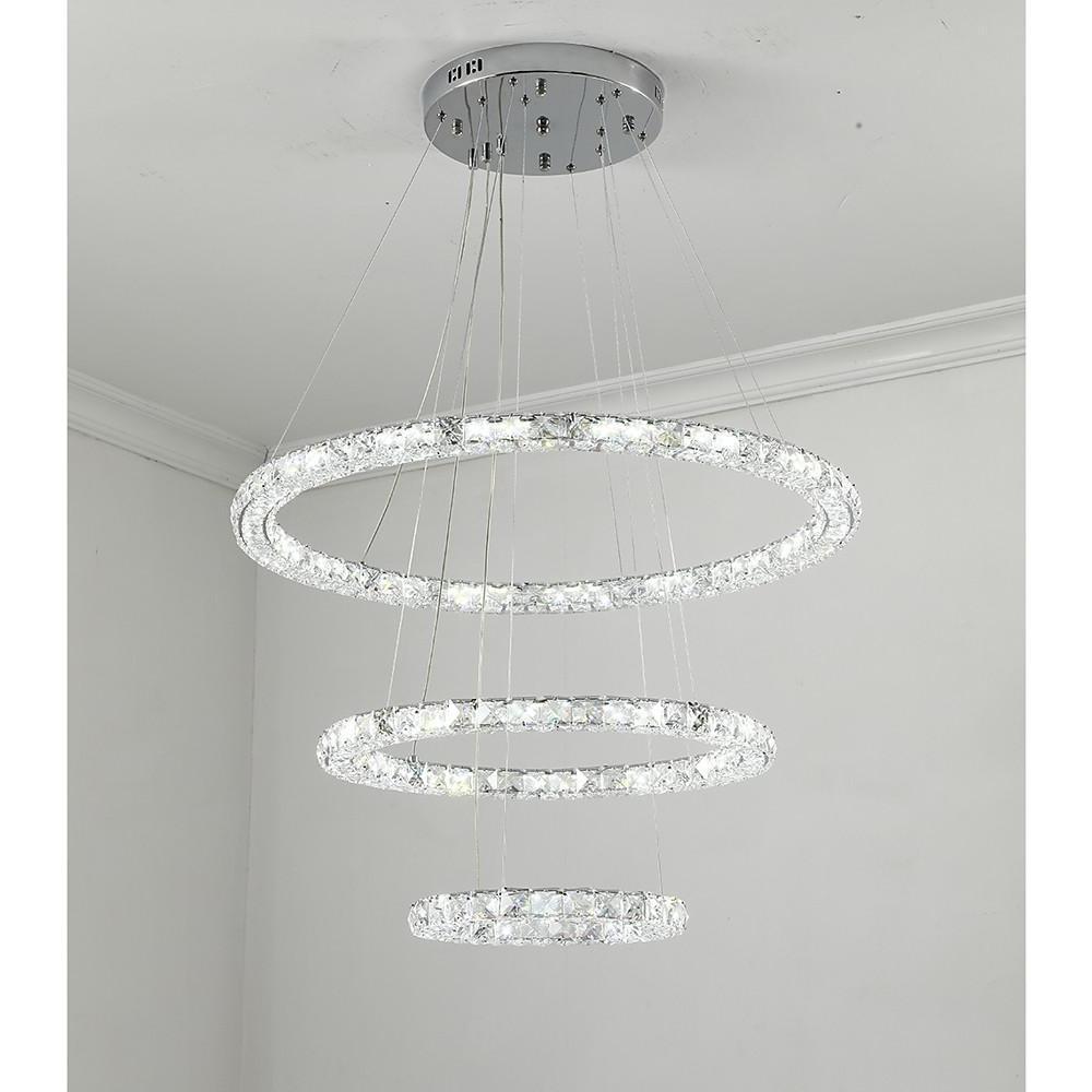 3/4-Light Tiered Crystal Ring LED Chandelier – Modern Luxury Pendant Light