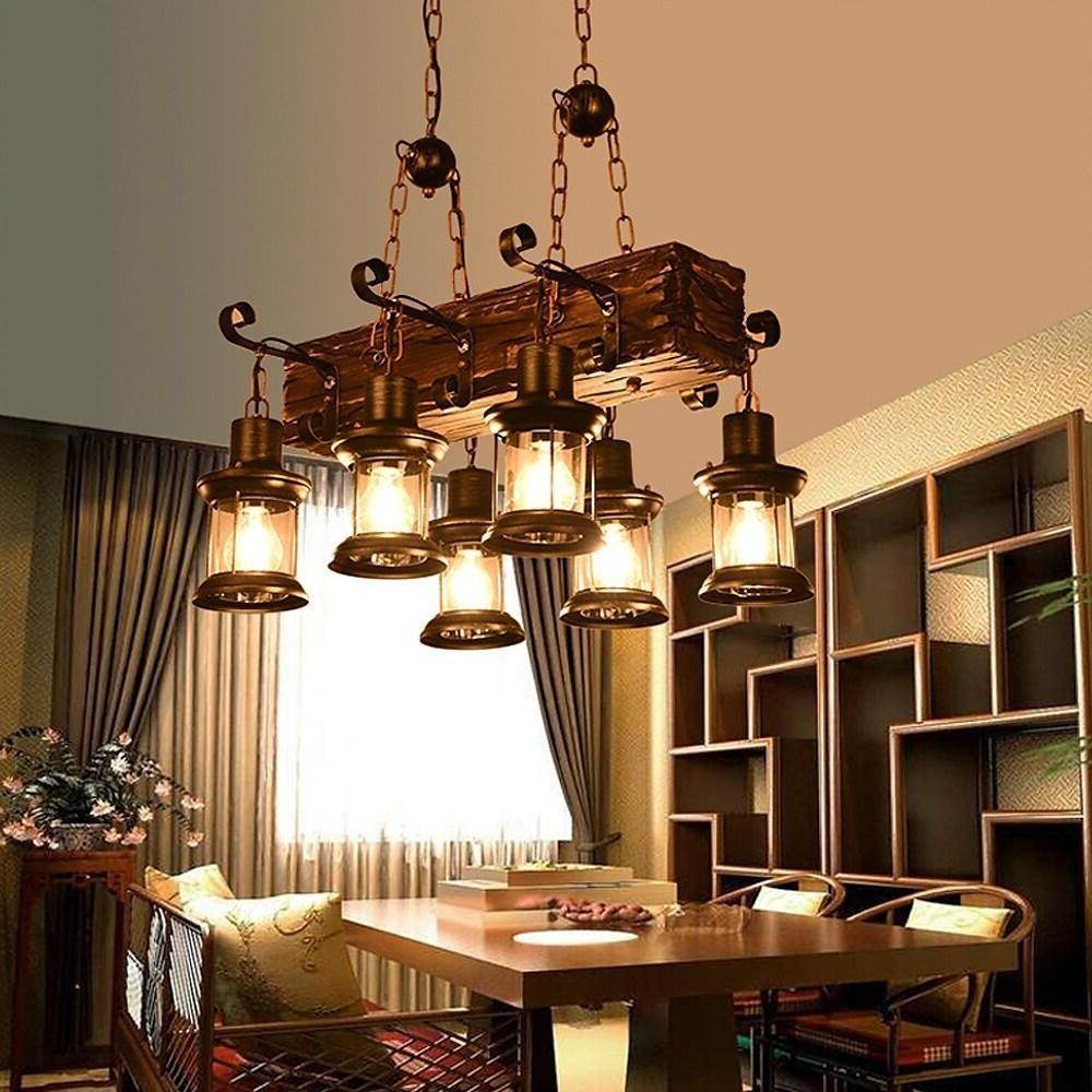 6 Lantern Farmhouse Chandelier Wood Chandelier Ceiling Light