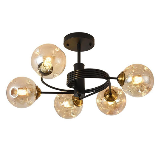 Swirling Nordic Globe Bubble Metal & Glass 5-Light Chandelier