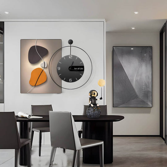 Geometric Silent Wall Clock Canvas Painting Wall Art