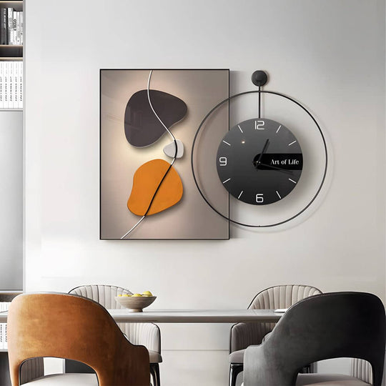 Geometric Silent Wall Clock Canvas Painting Wall Art