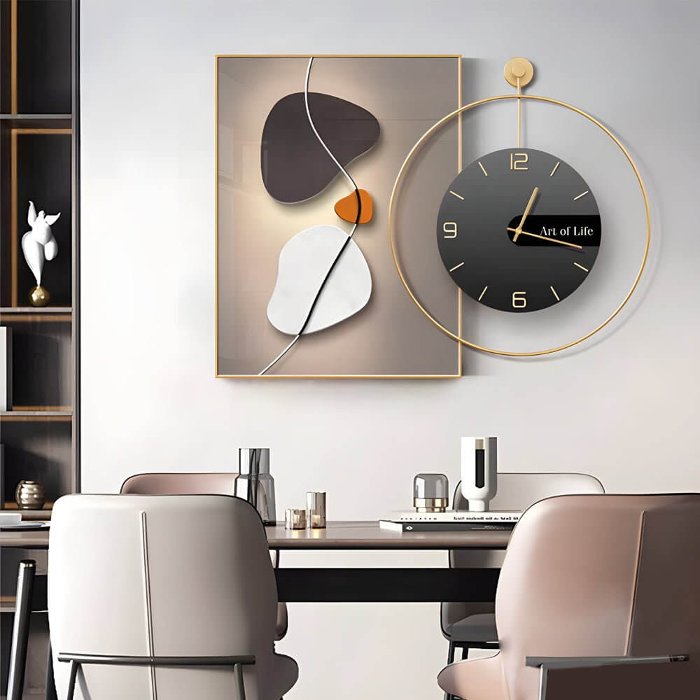 Geometric Silent Wall Clock Canvas Painting Wall Art