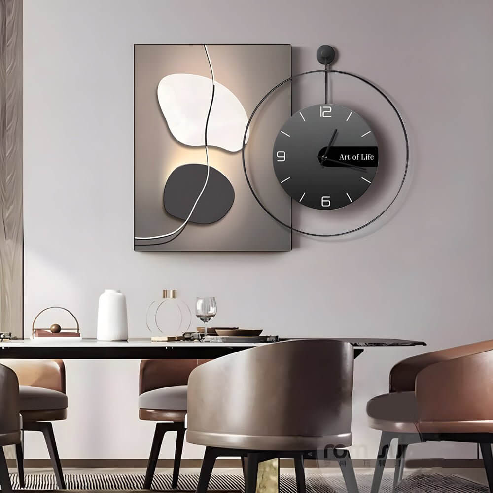 Geometric Silent Wall Clock Canvas Painting Wall Art