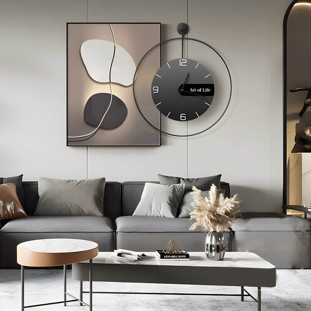 Geometric Silent Wall Clock Canvas Painting Wall Art