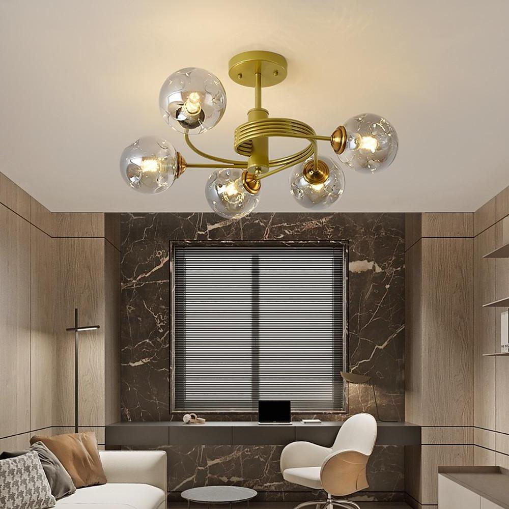 Swirling Nordic Globe Bubble Metal & Glass 5-Light Chandelier