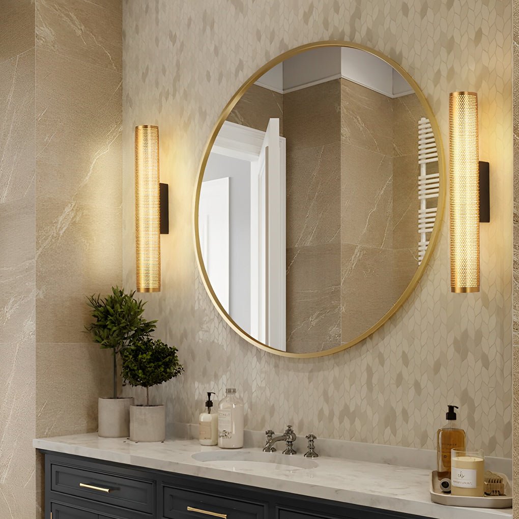 Gold Perforated Cylindrical Bathroom Vanity Light