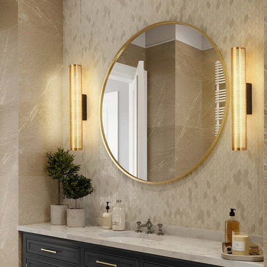 Gold Perforated Cylindrical Bathroom Vanity Light