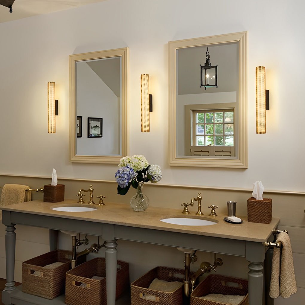 Gold Perforated Cylindrical Bathroom Vanity Light