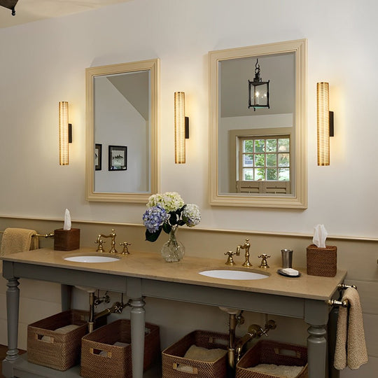 Gold Perforated Cylindrical Bathroom Vanity Light