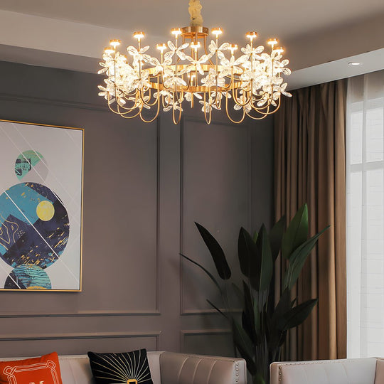 Golden Luxury 24-Light Crystal Flower Chandelier