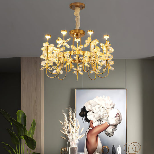 Golden Luxury 24-Light Crystal Flower Chandelier