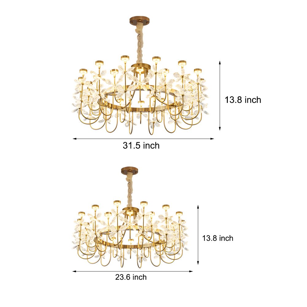 Golden Luxury 24-Light Crystal Flower Chandelier