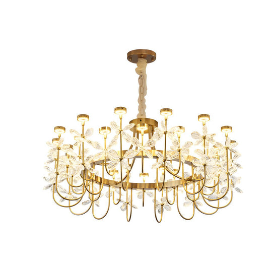 Golden Luxury 24-Light Crystal Flower Chandelier