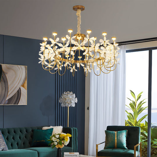 Golden Luxury 24-Light Crystal Flower Chandelier