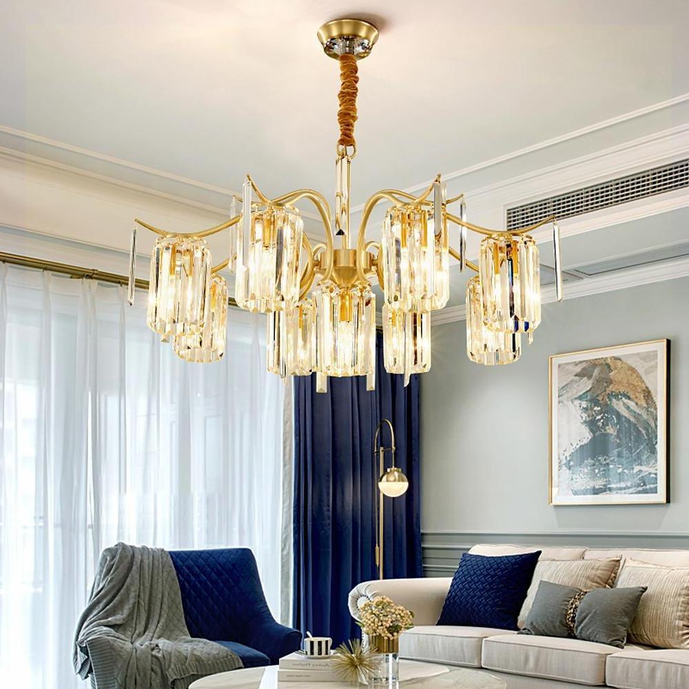 Classical Gold Crystal LED Chandelier with Copper and Glass Accents