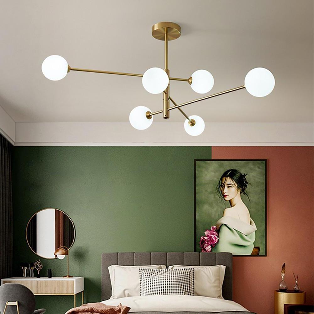 6 Light Sputnik LED Electroplated Glass Gold Modern Chandelier Ceiling Light