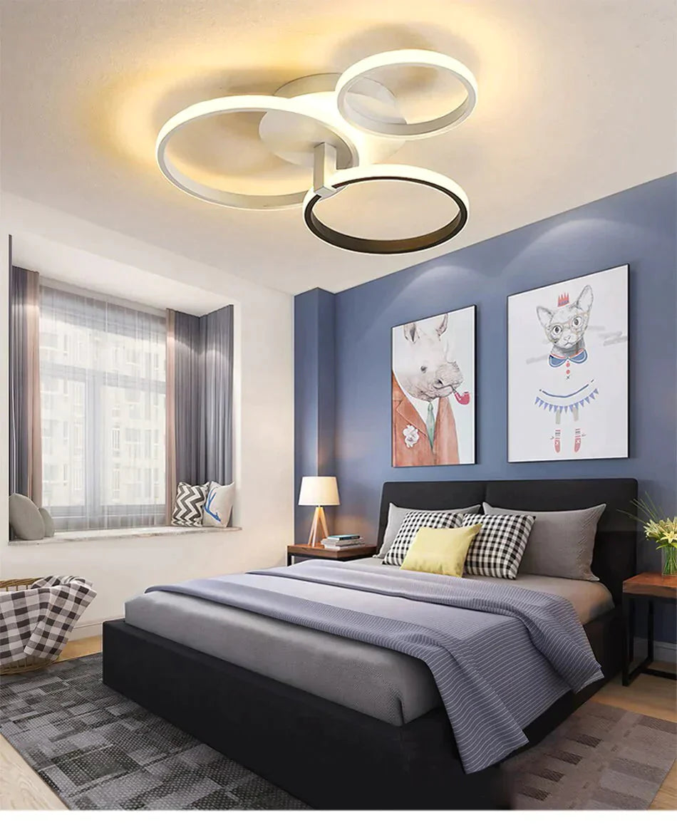 Grey Color Round LED Pendant Lights For Bedroom Home Modern Lamp Fixtures Lustre Plafonnier Dimmable Remote Control Lighting