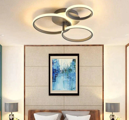 Grey Color Round LED Pendant Lights For Bedroom Home Modern Lamp Fixtures Lustre Plafonnier Dimmable Remote Control Lighting