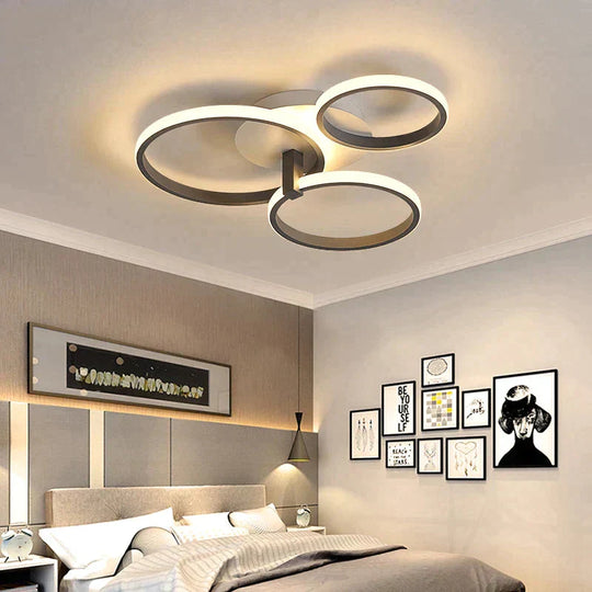 Grey Color Round LED Pendant Lights For Bedroom Home Modern Lamp Fixtures Lustre Plafonnier Dimmable Remote Control Lighting