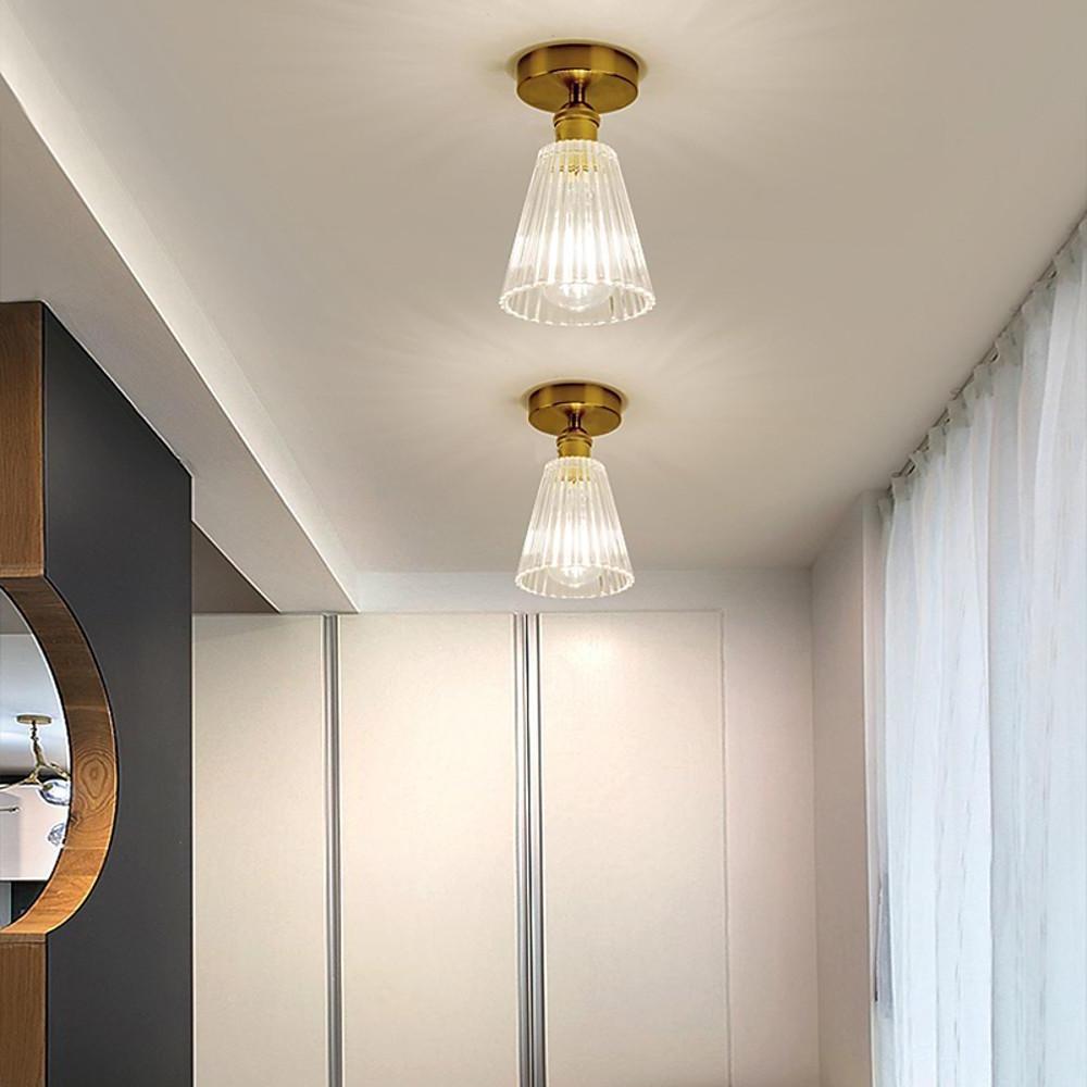 Lantern Modern Glass Copper Flush Mount Ceiling Light