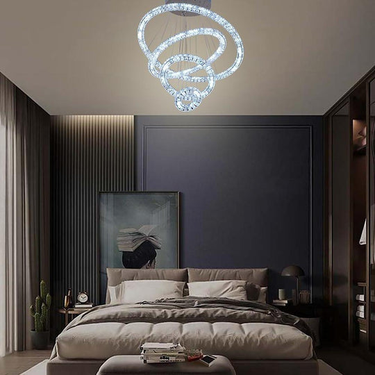 3/4-Light Tiered Crystal Ring LED Chandelier – Modern Luxury Pendant Light