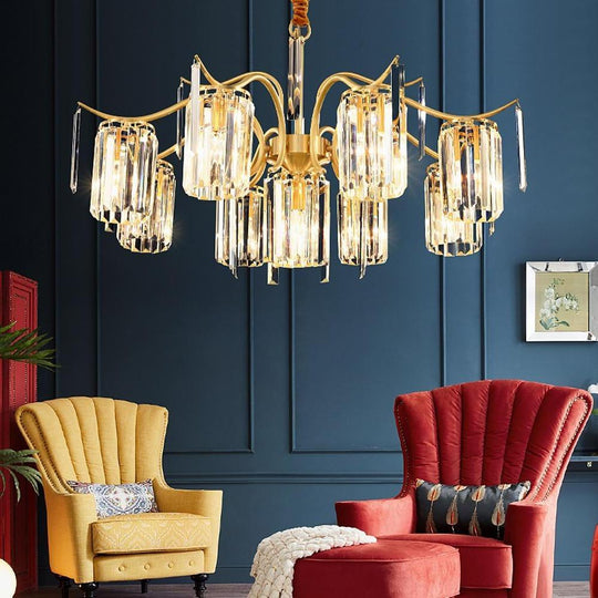 Classical Gold Crystal LED Chandelier with Copper and Glass Accents