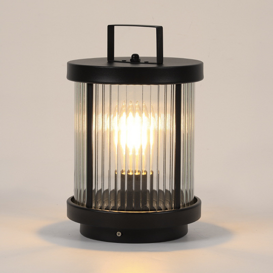 Striped Glass Cylindrical Waterproof Portable Solar Outdoor Lanterns