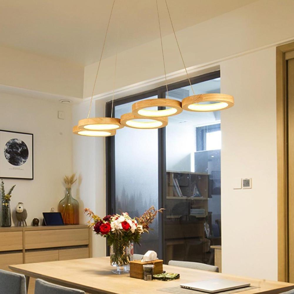 Rustic 4-Circle Wood LED Modern Chandelier