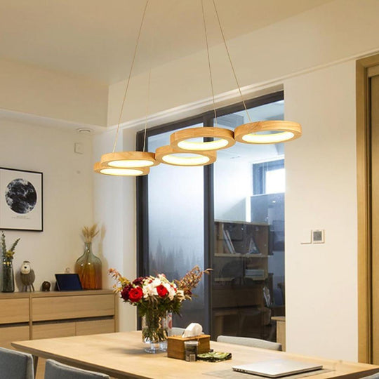 Rustic 4-Circle Wood LED Modern Chandelier