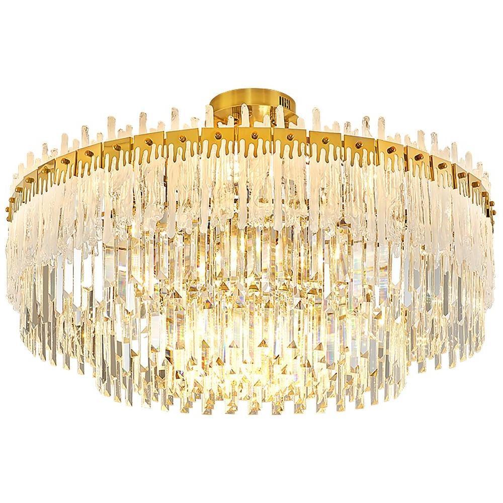 Nordic Style Round Gold Crystal LED Chandelier – 16" Adjustable Cord
