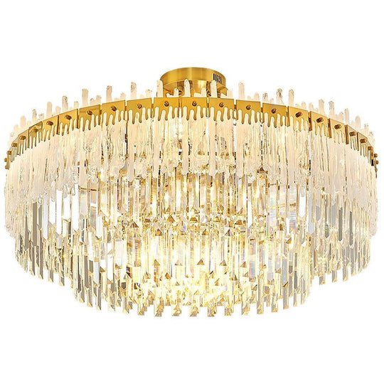 Nordic Style Round Gold Crystal LED Chandelier – 16" Adjustable Cord