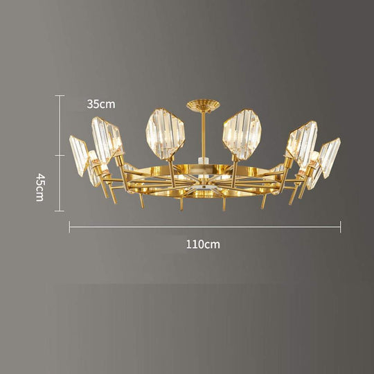 Brass Ring Frame Crystal LED Chandelier – Gold Metal with Crystal Accents