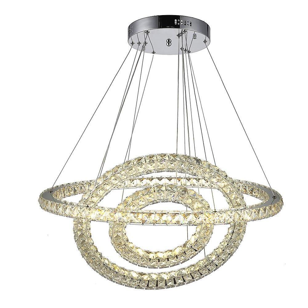 Luxury Crystal 3-Tier LED Chandelier – Geometric or Stacked Ring Pendant Light