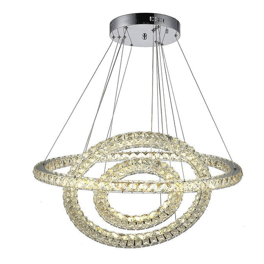 Luxury Crystal 3-Tier LED Chandelier – Geometric or Stacked Ring Pendant Light