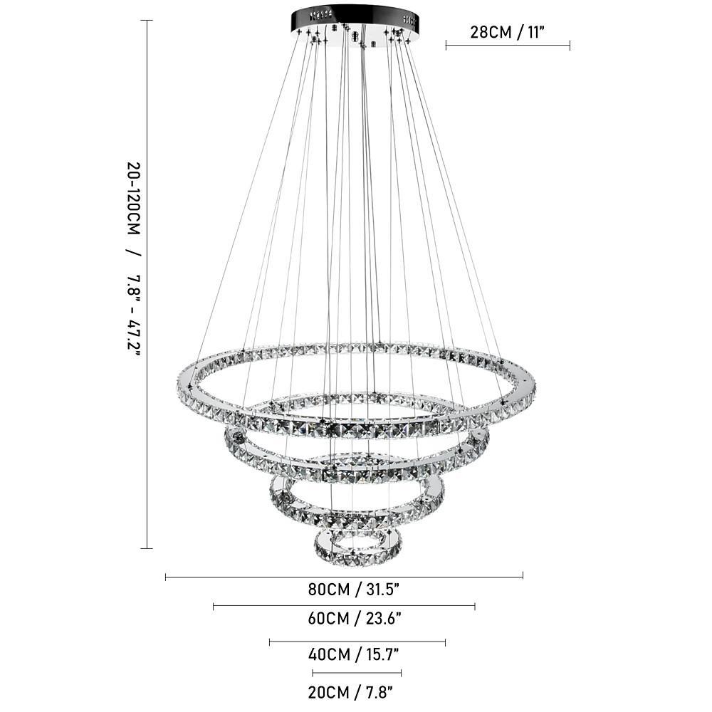 4 Rings Electroplated Crystal LED Modern Chandelier Pendant Light