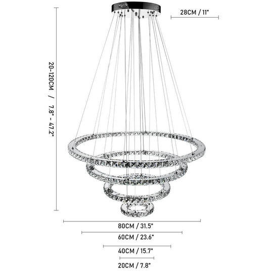 4 Rings Electroplated Crystal LED Modern Chandelier Pendant Light