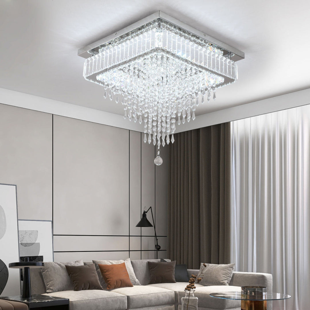 Rigel Crystal Square Chandelier - Three-Tier Elegance