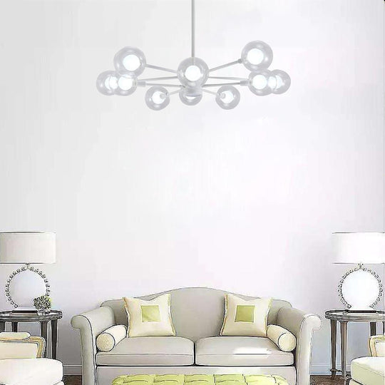 10-Light Glass LED White Contemporary Chandelier Pendant Light