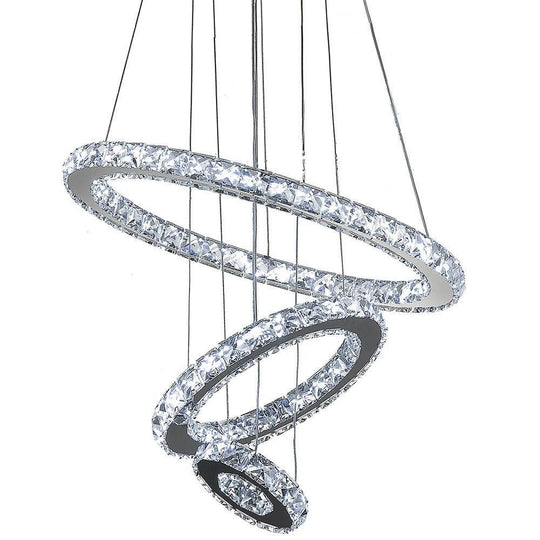 3-Ring Adjustable Circles Tiered Crystal LED Modern Chandelier