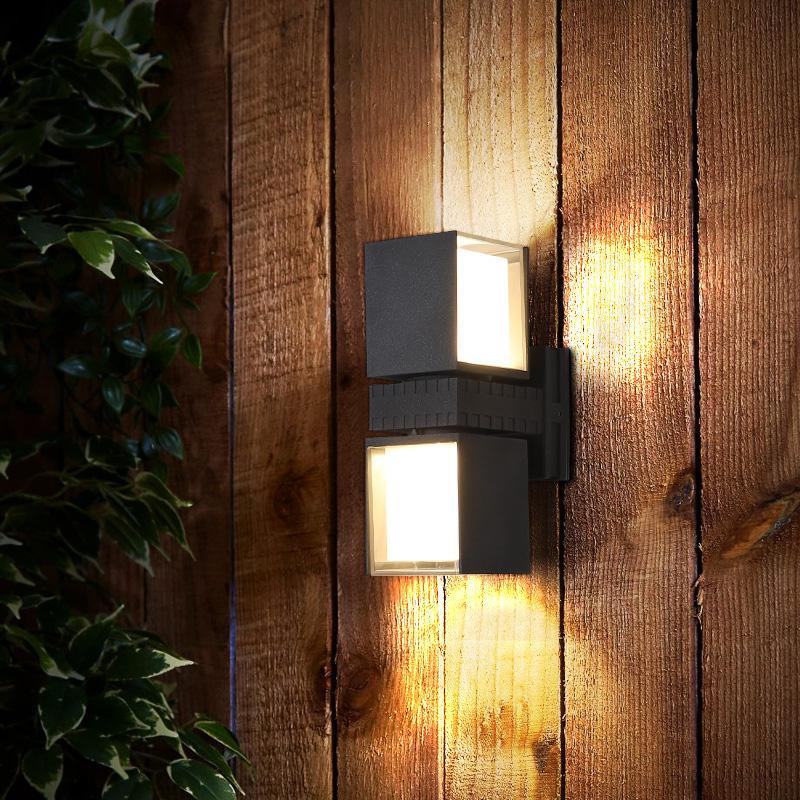 Adjustable Square LED Outdoor Wall Lights – Up & Down Black Spot Lamps