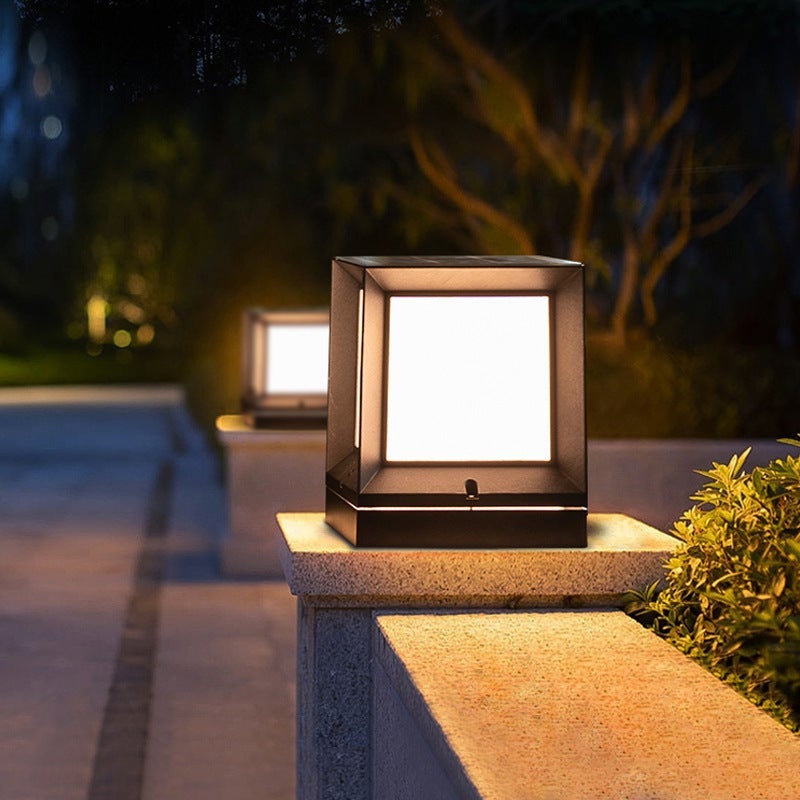 Square Modern Solar Powered Waterproof Outdoor Post Light